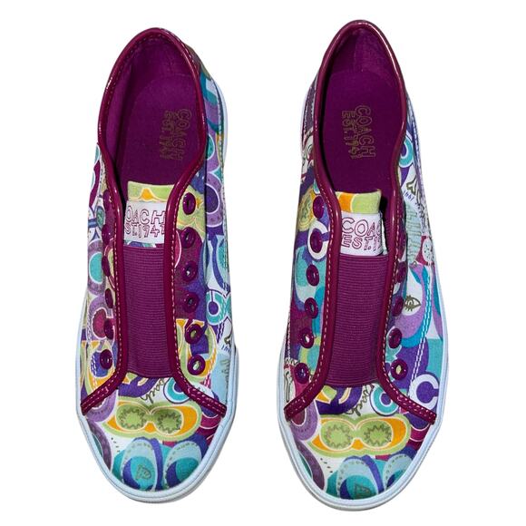 Coach Sneakers Bev Poppy Multicolor Slip-On Laceless Shoes - Picture 2 of 10